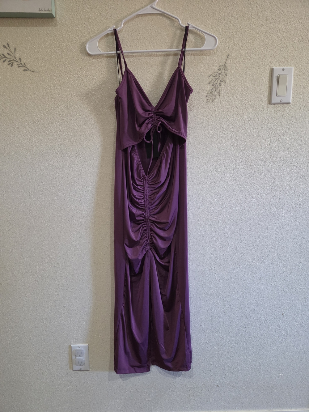 Lovely Day Egg Plant Ruched Tie-Front Dress Size LARGE